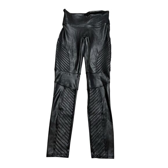 SPANX Faux Leather Gunmetal Moto Leggings Size Medium Ankle Length Boho Chic - Picture 1 of 5